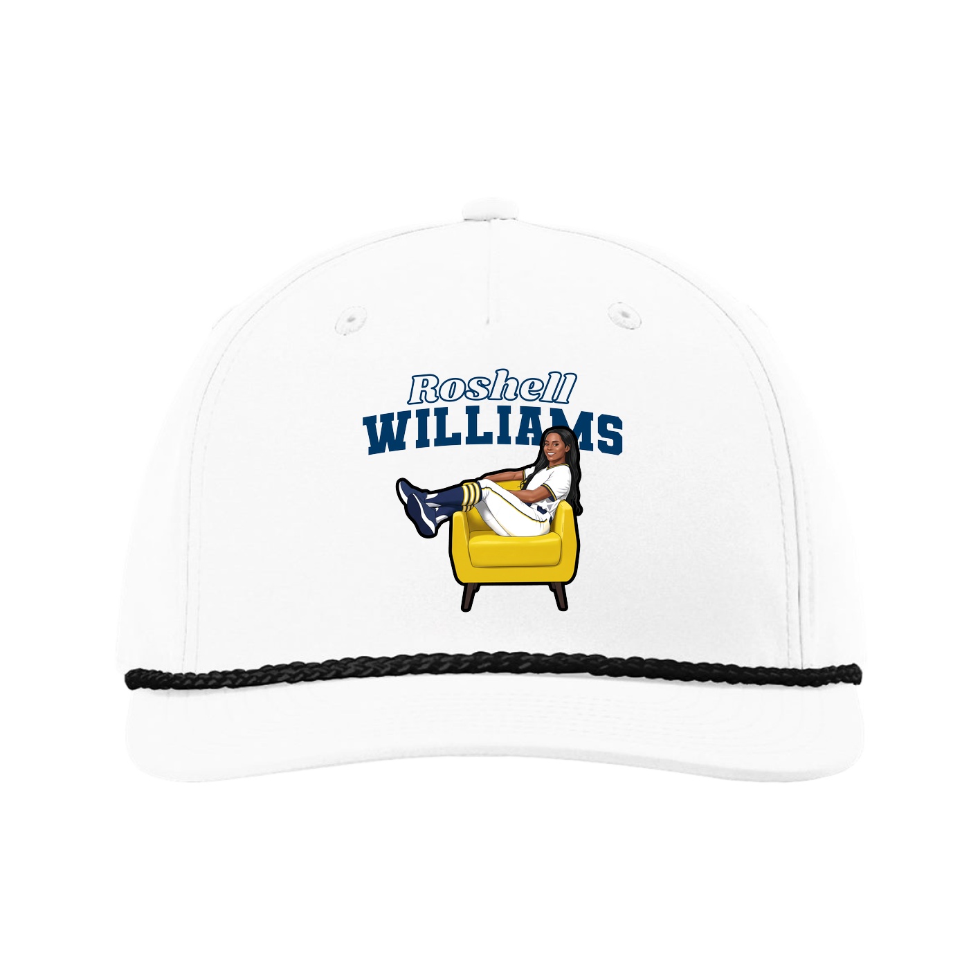 Five-Panel Classic Rope Cap — Name Arch in White