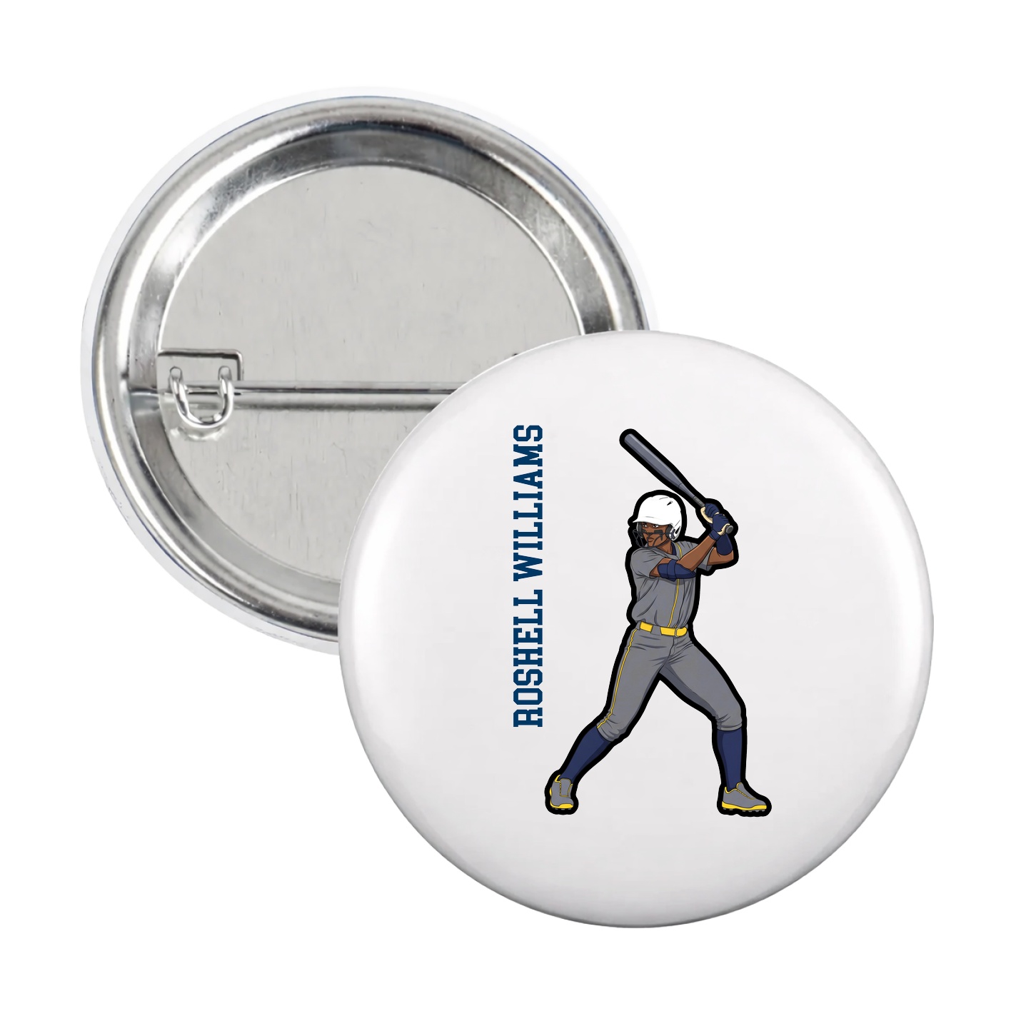 Game Day Button — Name Vertical in White