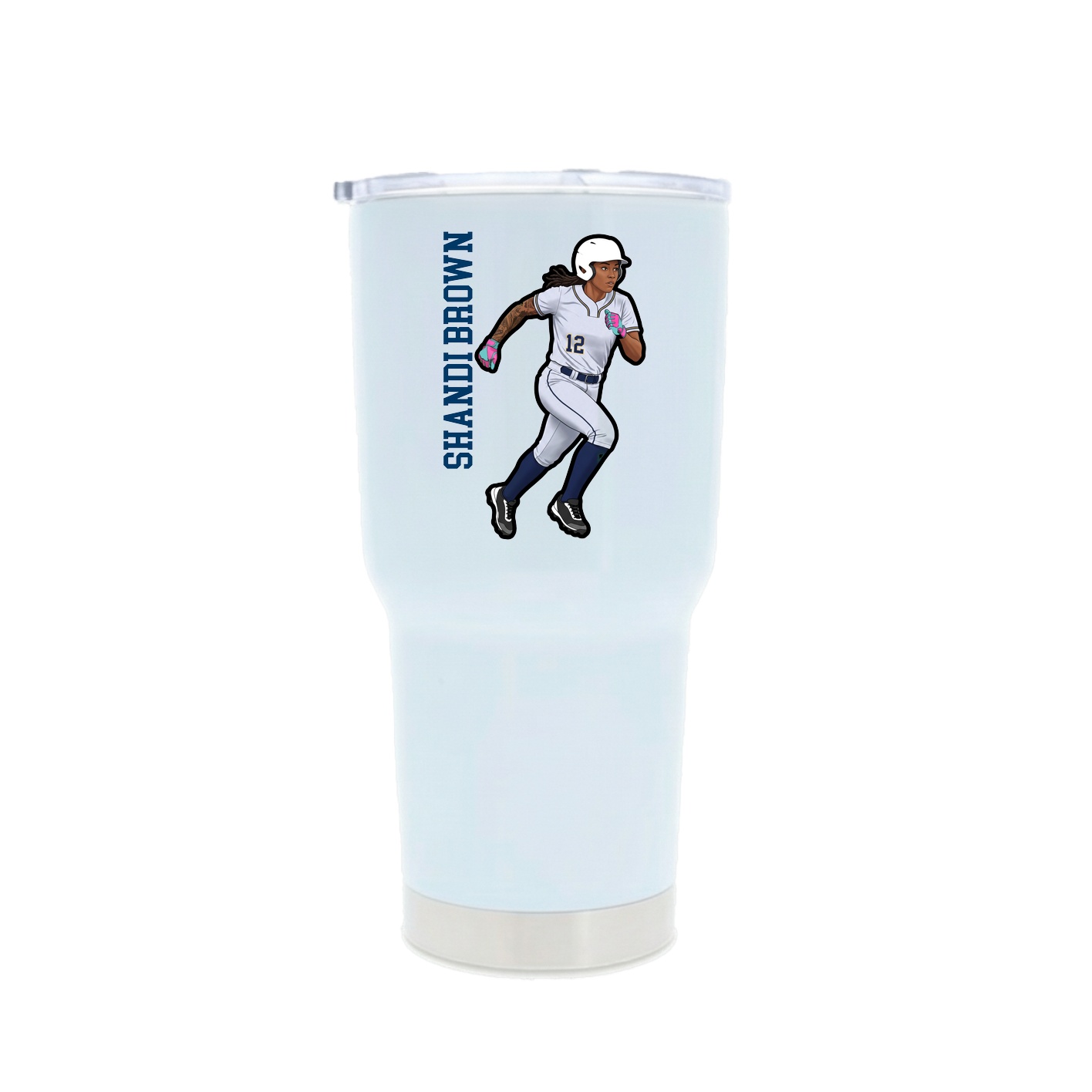 30oz Stainless Steel Tumbler — Name Vertical in White