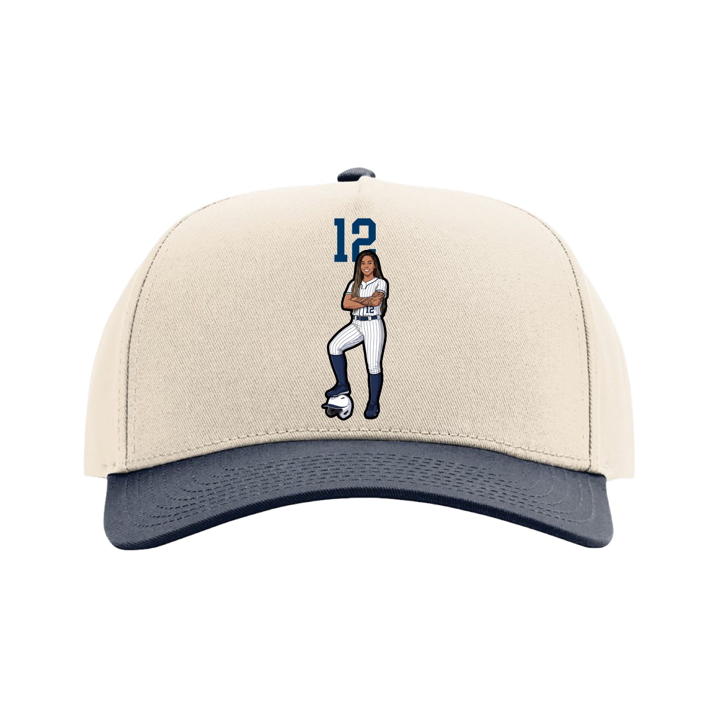 Full Fabric Five-Panel Champ Cap — Number Top in Cream/Navy