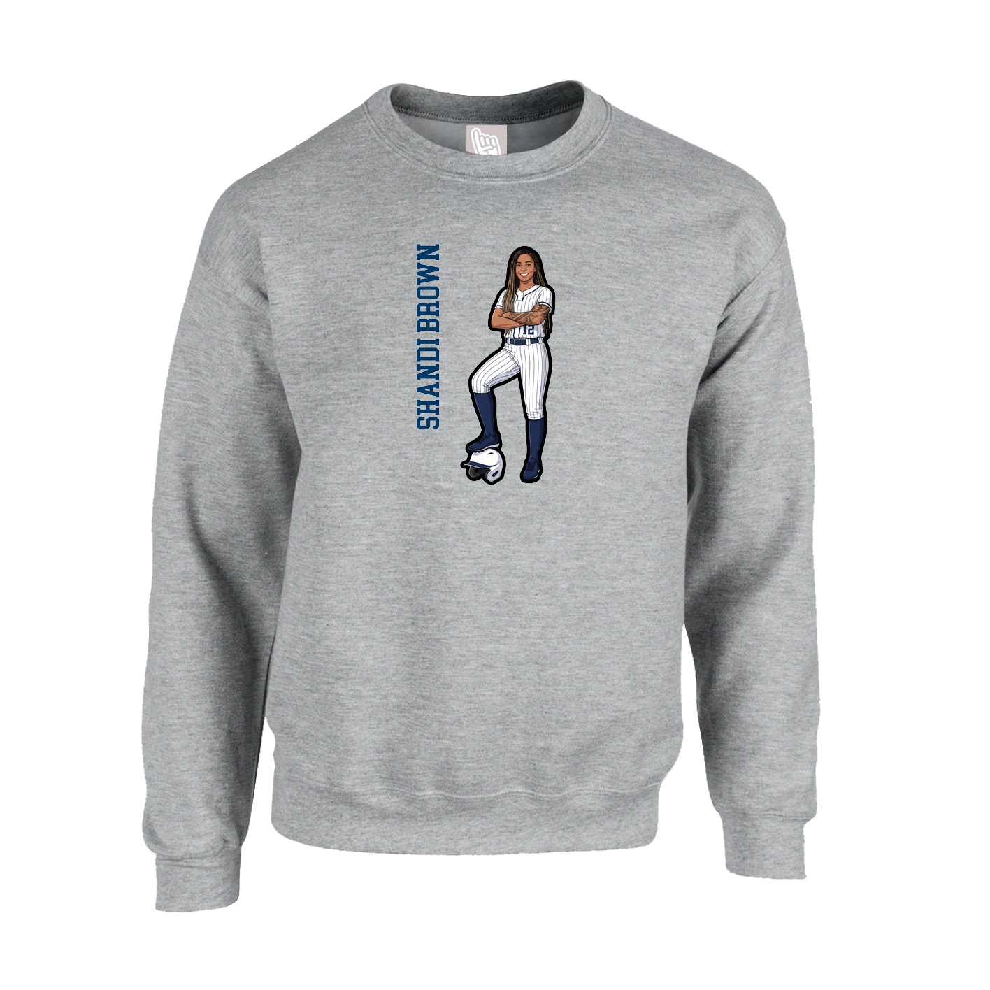 Fleece Crew — Name Vertical in Grey
