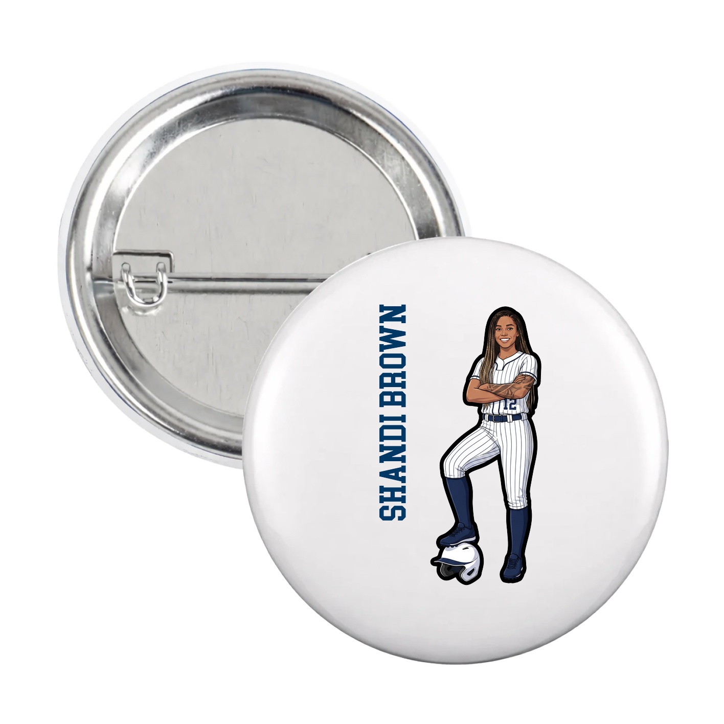 Game Day Button — Name Vertical in White