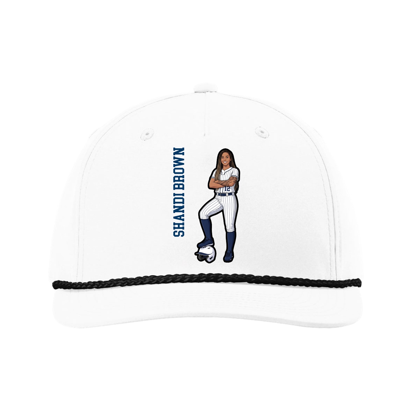 Five-Panel Classic Rope Cap — Name Vertical in White