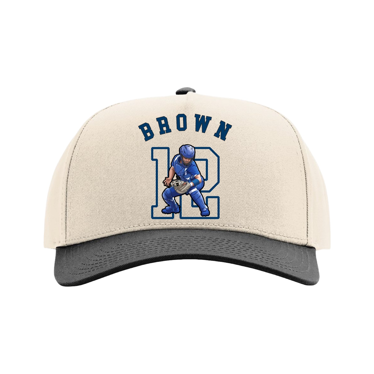 Full Fabric Five-Panel Champ Cap — Shirsey Arch in Cream/Black