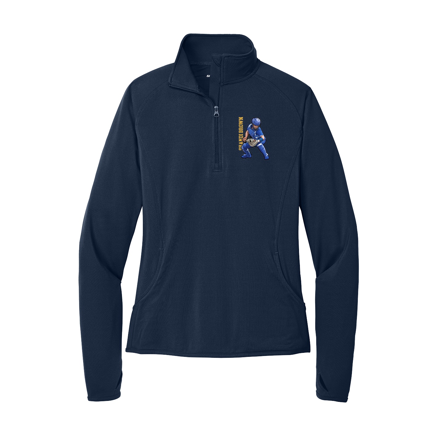Women's Q-Zip Pullover — Name Vertical in Navy