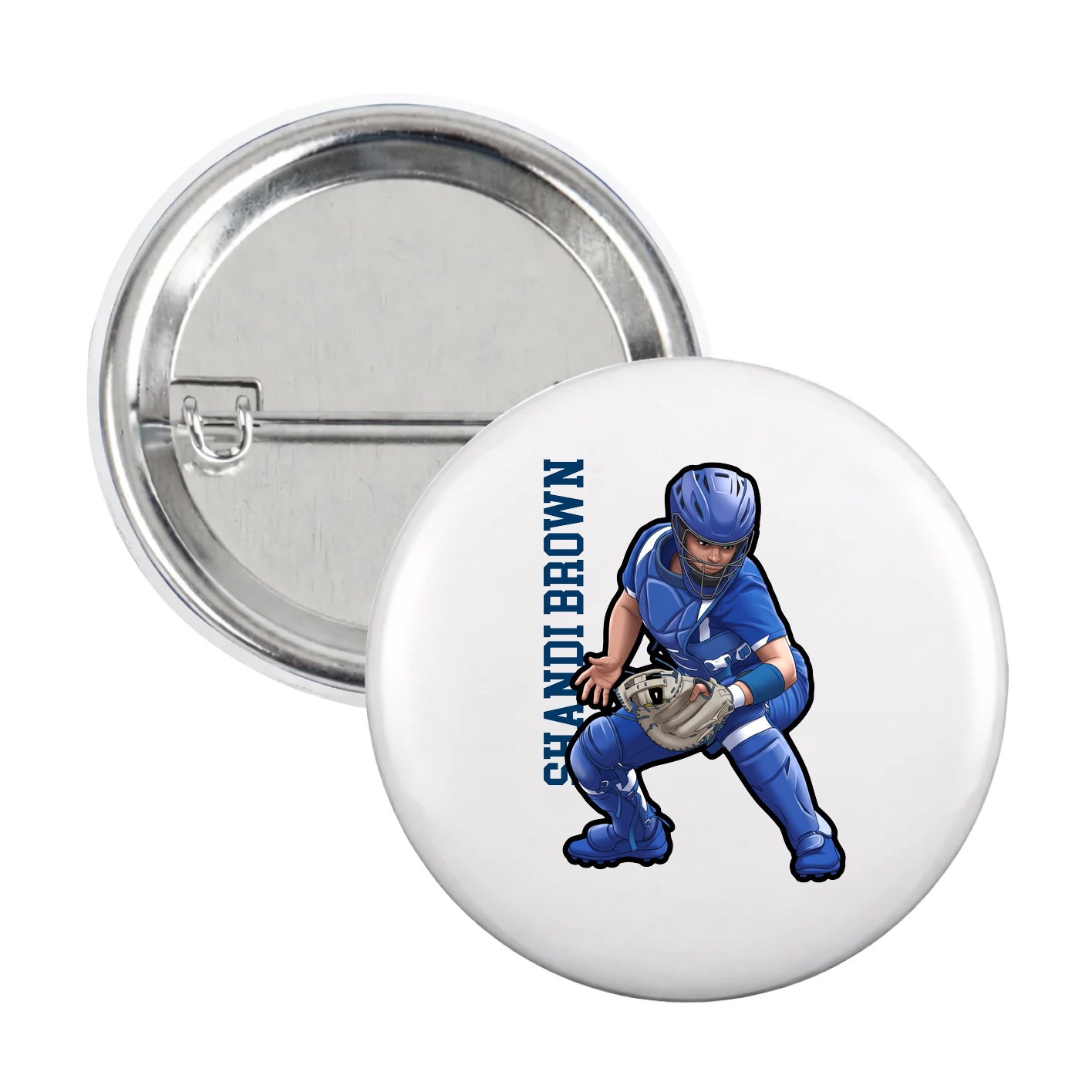 Game Day Button — Name Vertical in White