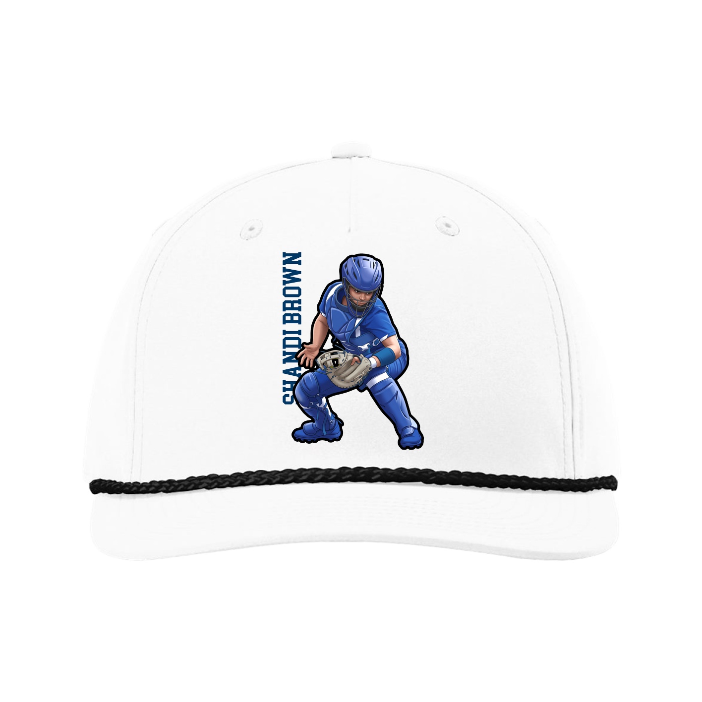 Five-Panel Classic Rope Cap — Name Vertical in White