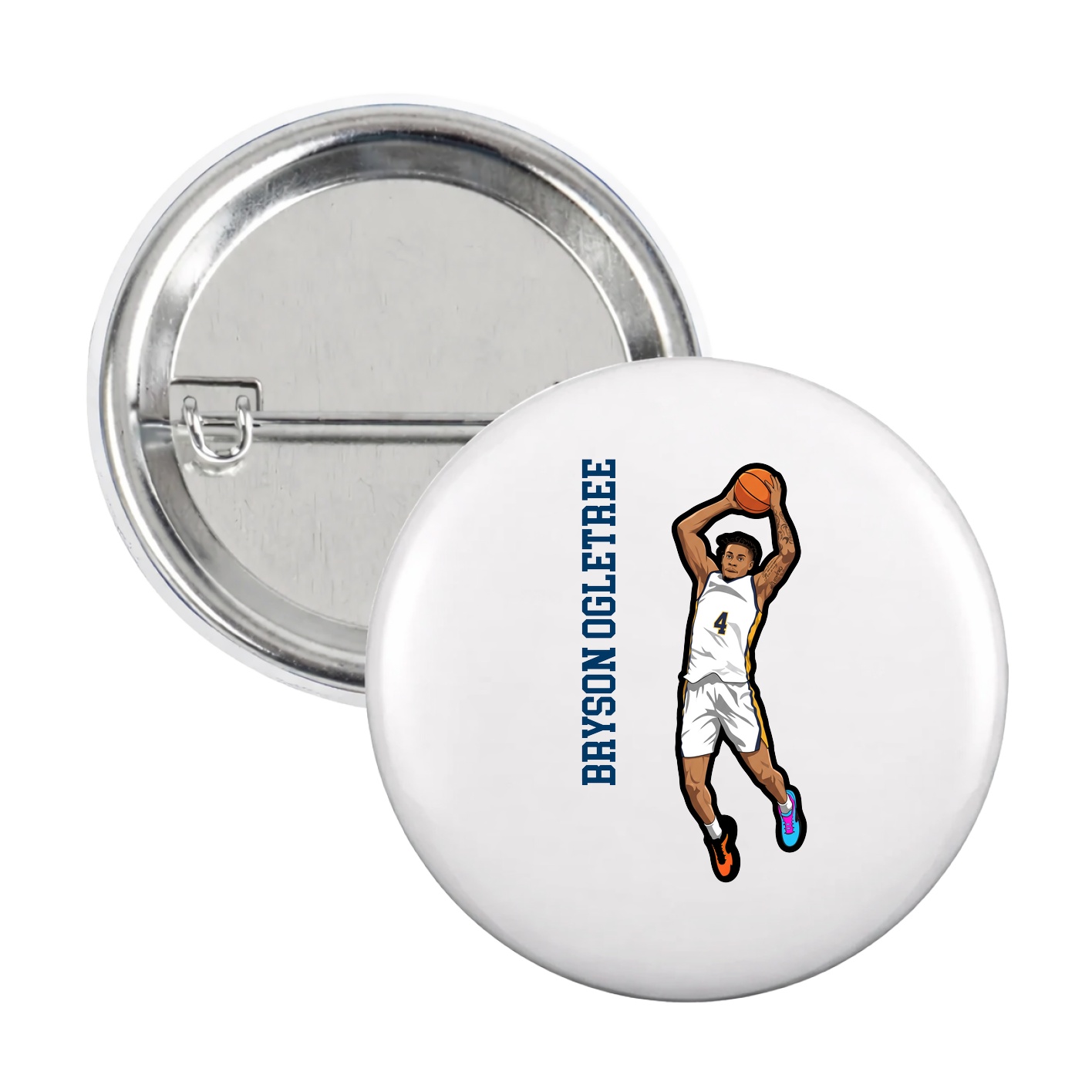 Game Day Button — Name Vertical in White