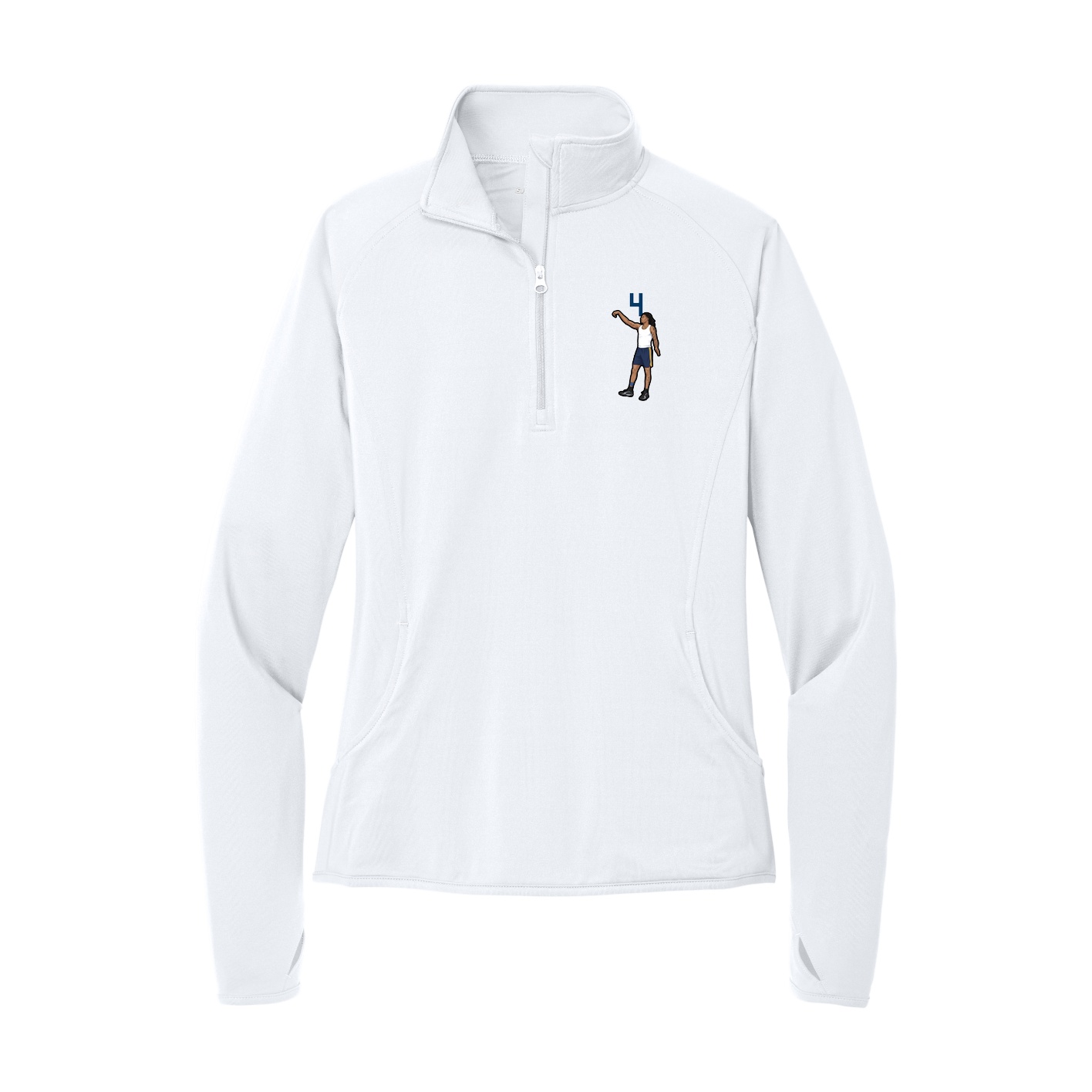Women's Q-Zip Pullover — Number Top in White
