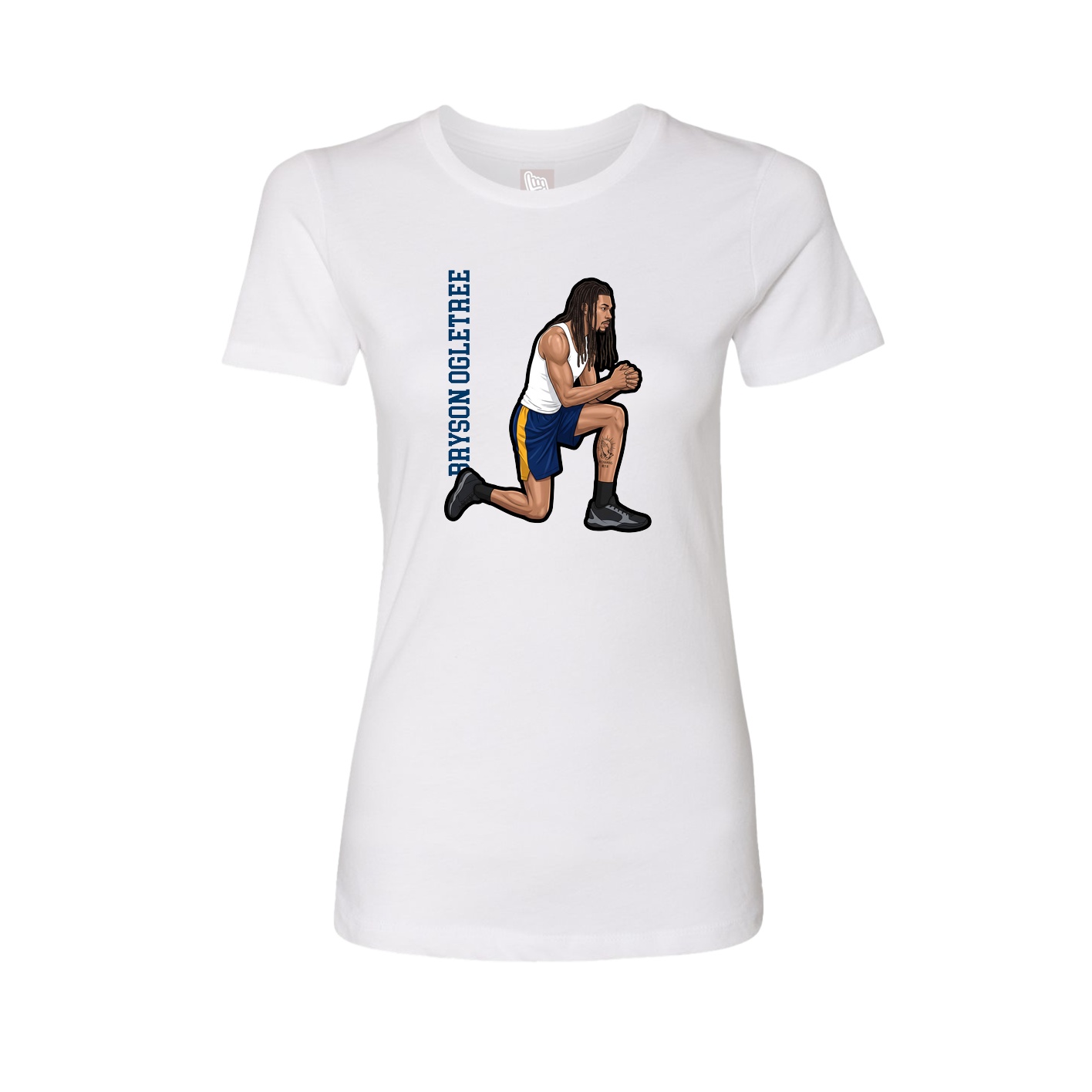 Womens Tee — Name Vertical in White