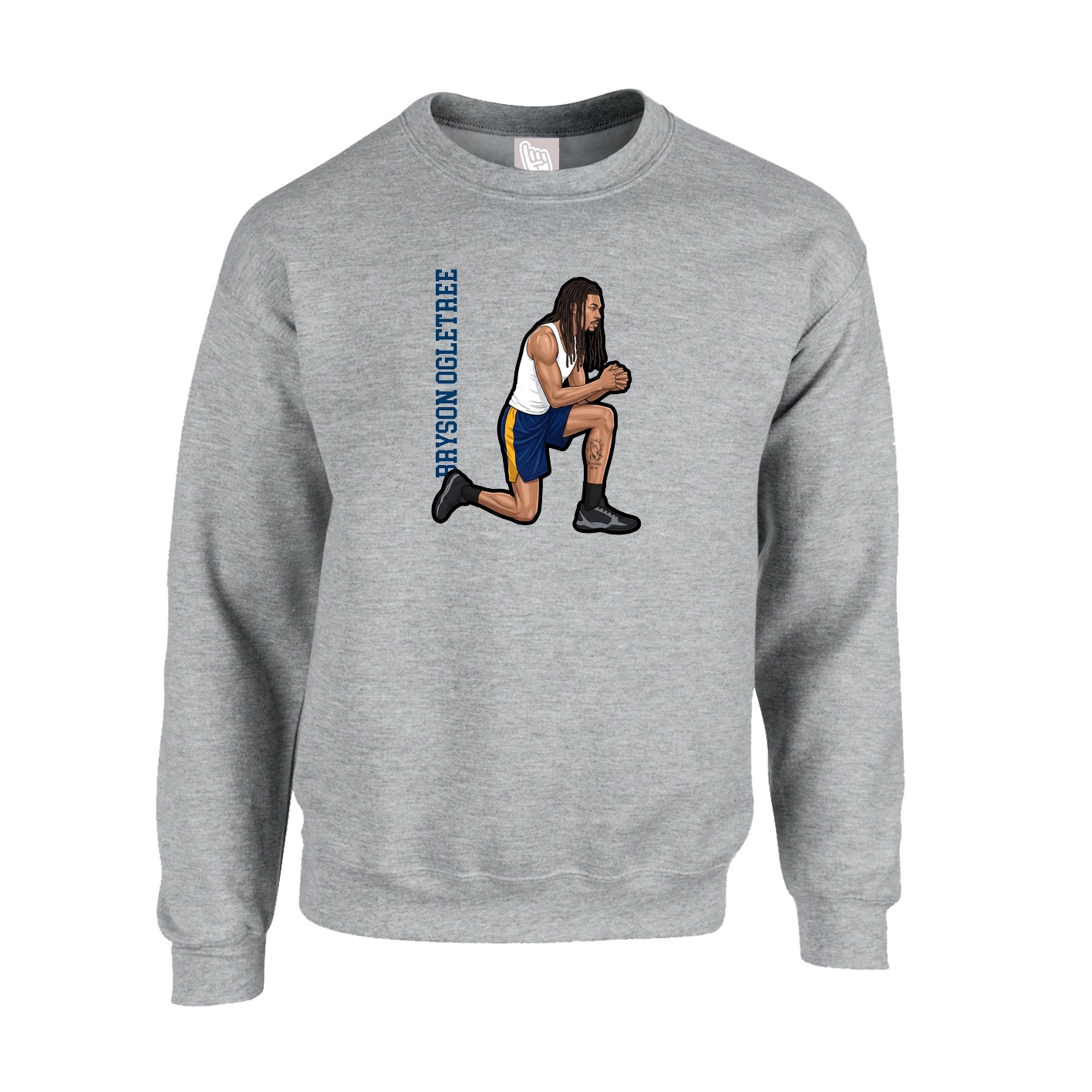Fleece Crew — Name Vertical in Grey