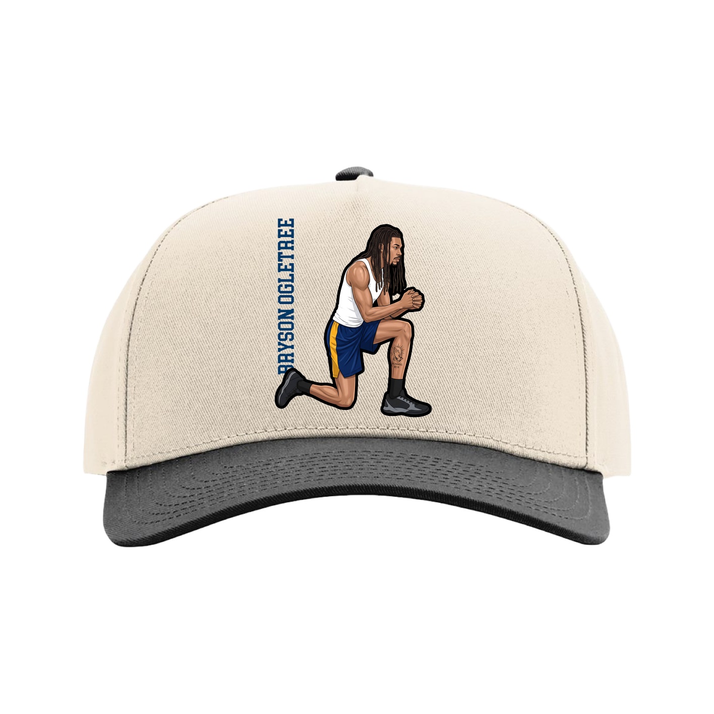 Full Fabric Five-Panel Champ Cap — Name Vertical in Cream/Black