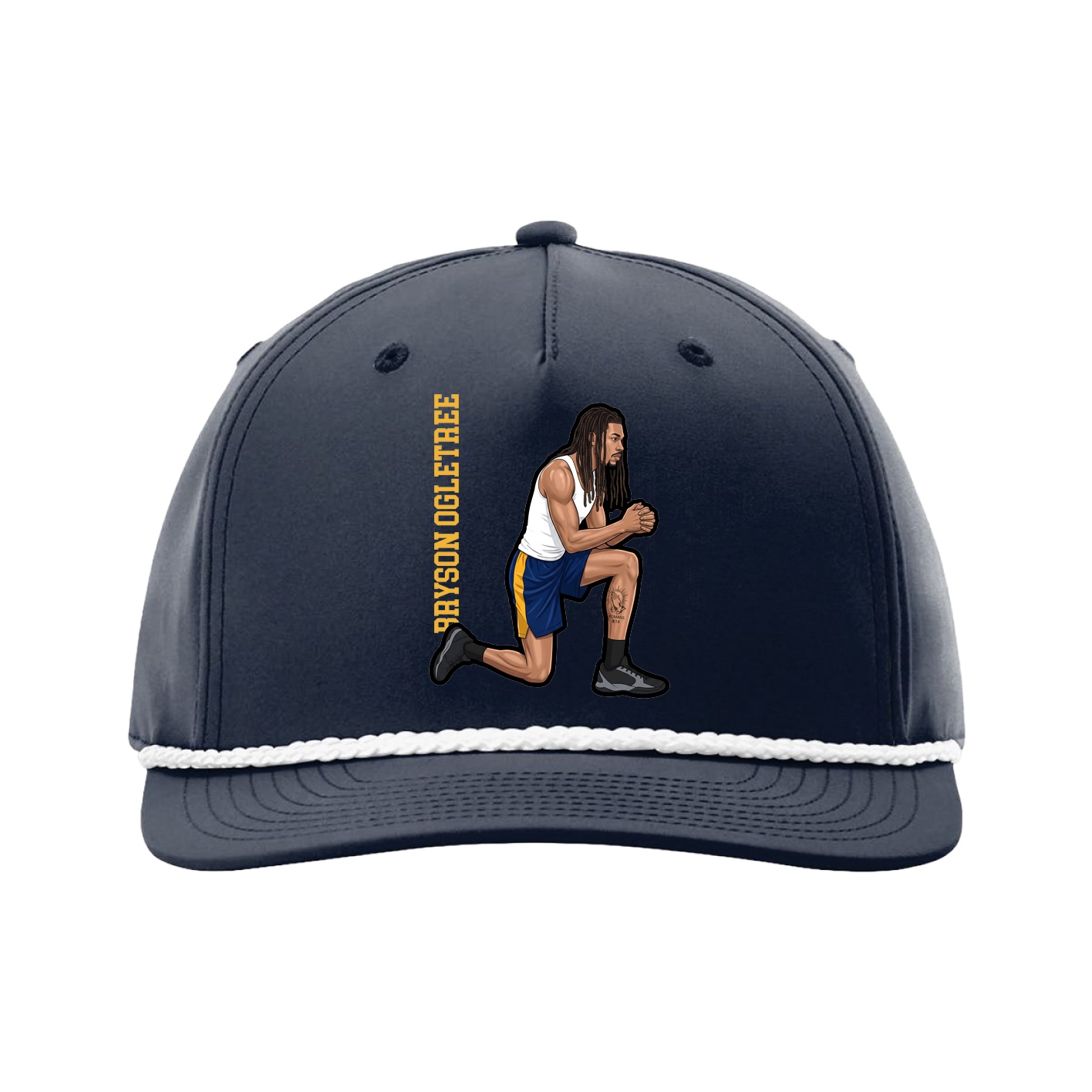 Five-Panel Classic Rope Cap — Name Vertical in Navy