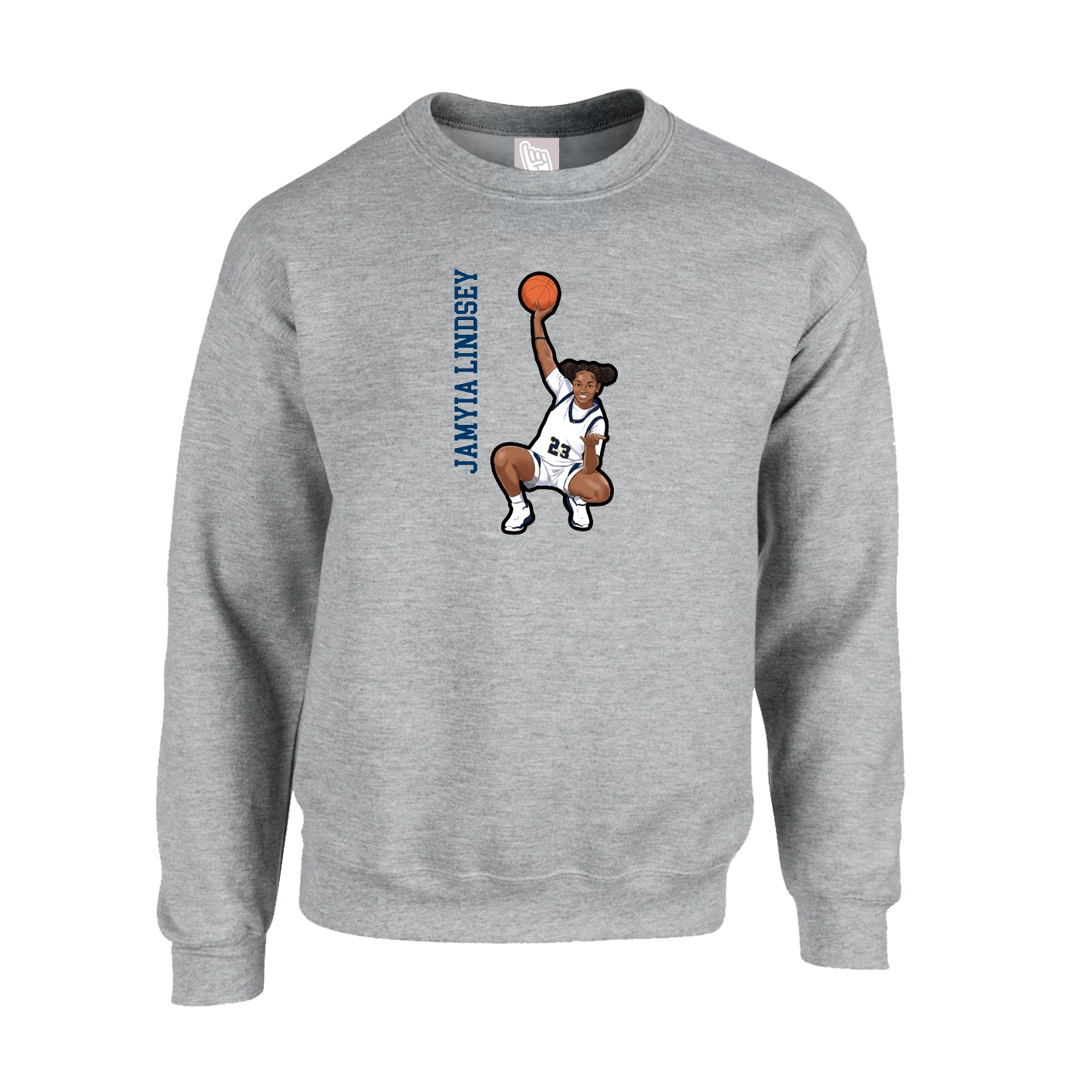 Fleece Crew — Name Vertical in Grey