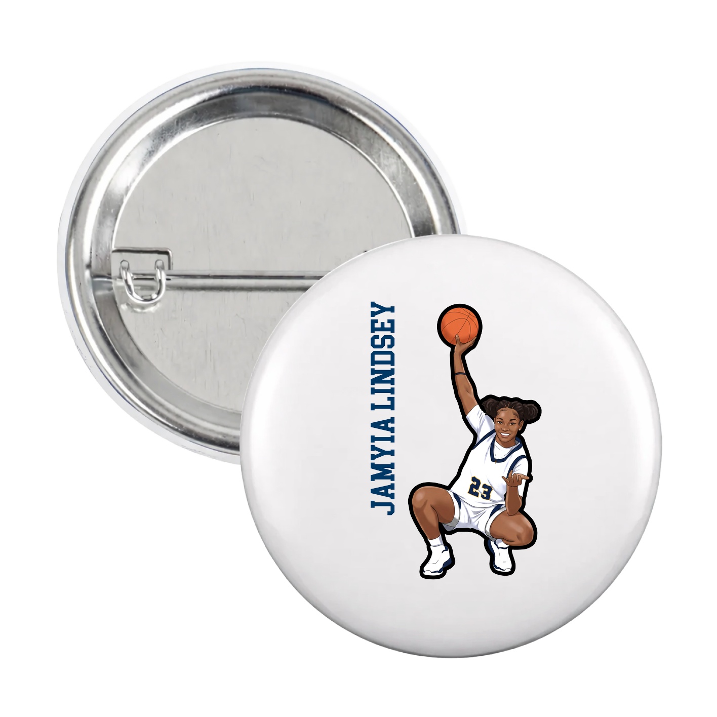 Game Day Button — Name Vertical in White