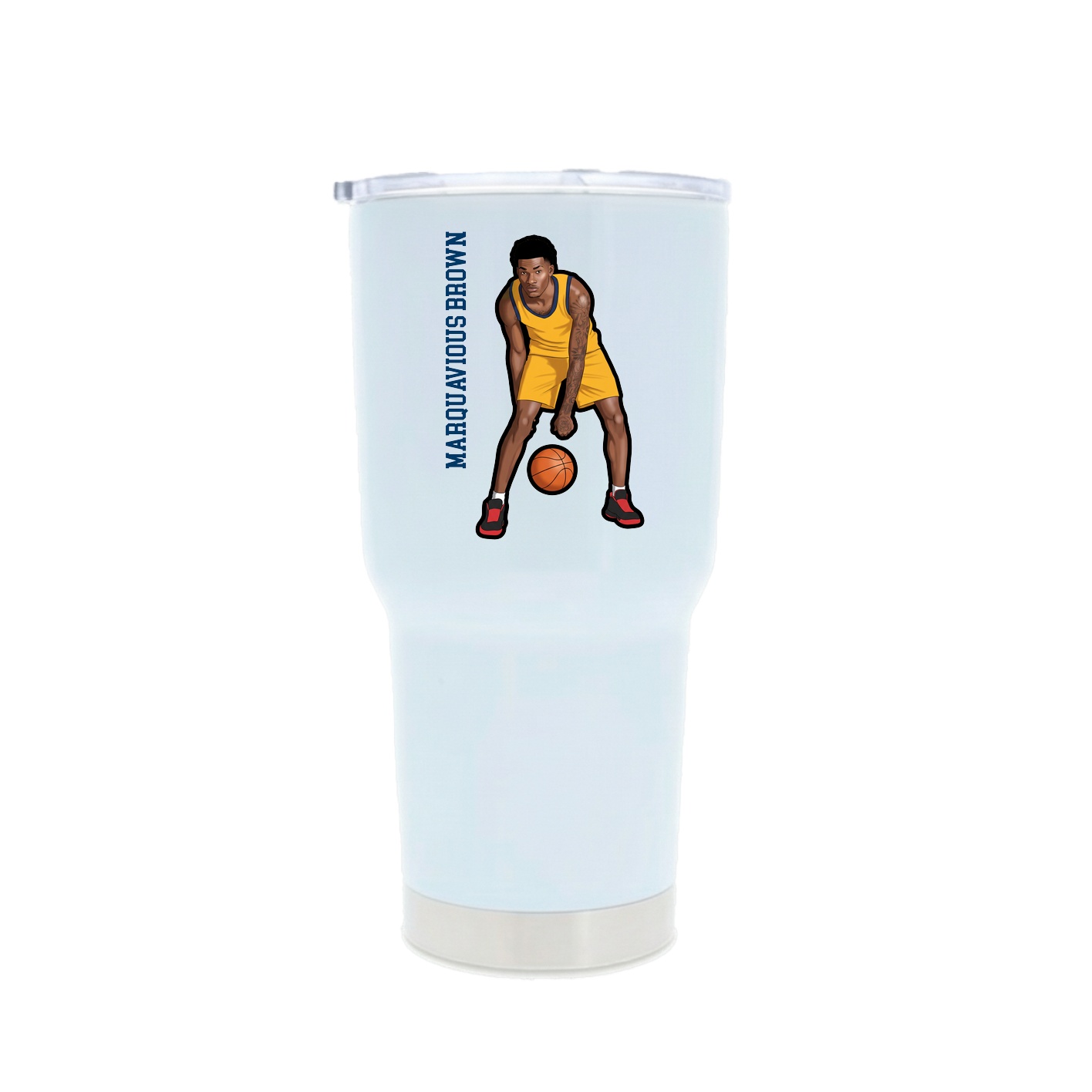 30oz Stainless Steel Tumbler — Name Vertical in White