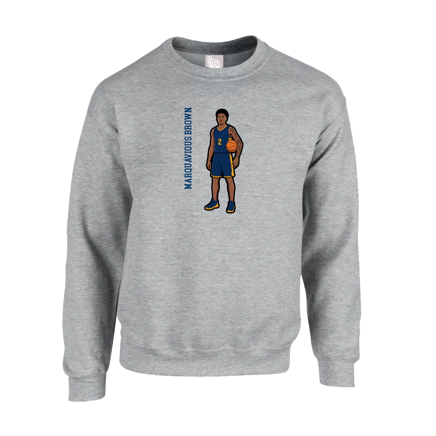 Fleece Crew — Name Vertical in Grey