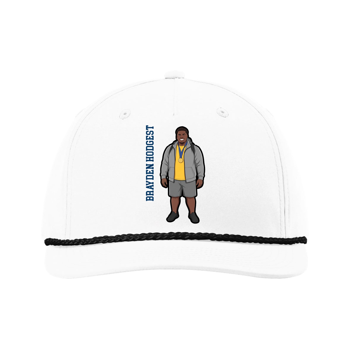 Five-Panel Classic Rope Cap — Name Vertical in White