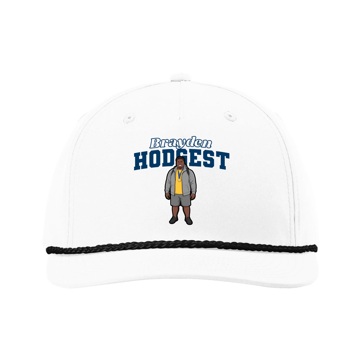 Five-Panel Classic Rope Cap — Name Arch in White