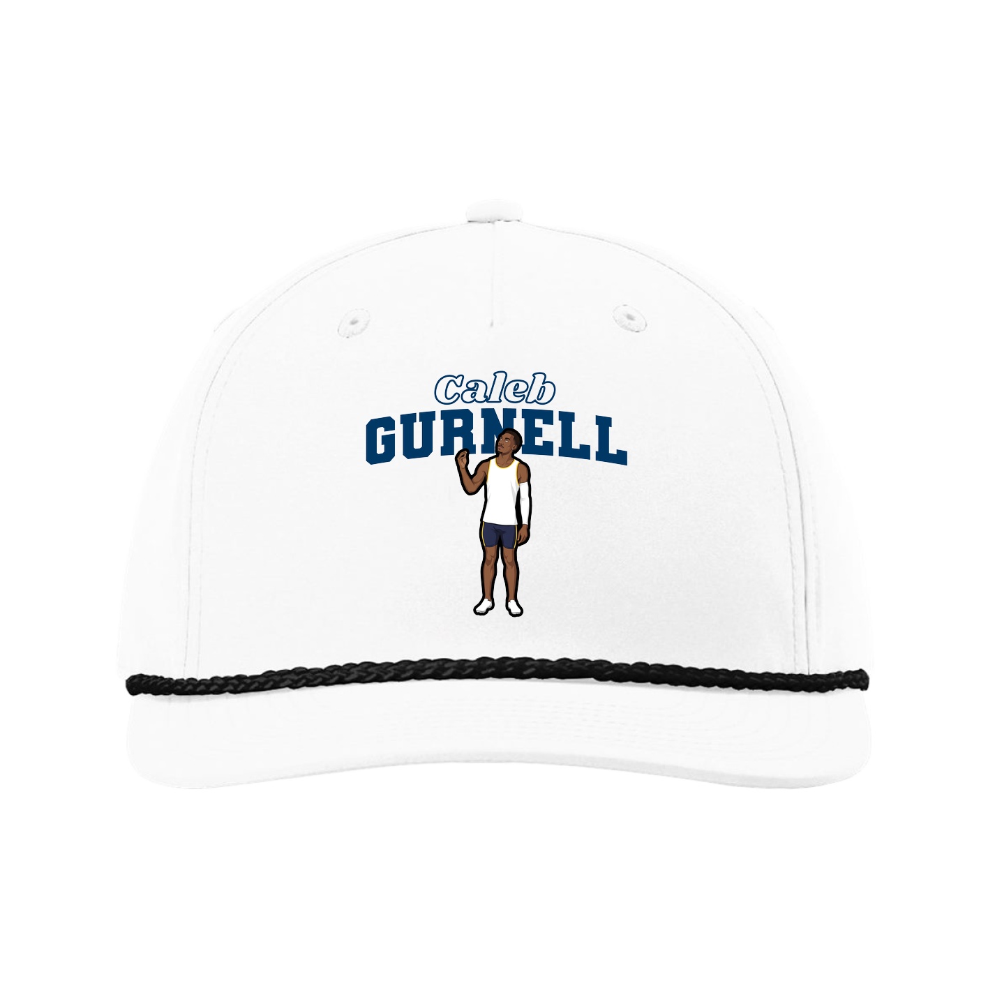 Five-Panel Classic Rope Cap — Name Arch in White