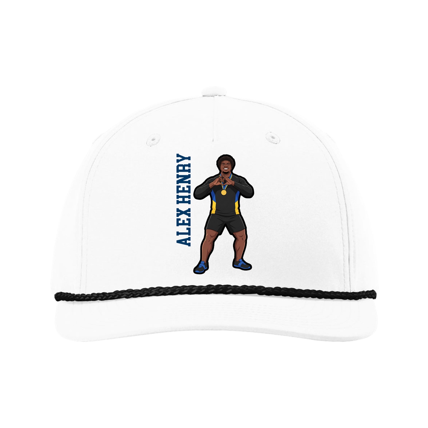 Five-Panel Classic Rope Cap — Name Vertical in White