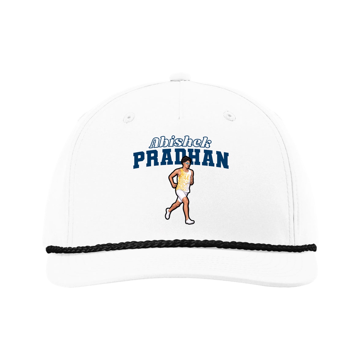 Five-Panel Classic Rope Cap — Name Arch in White