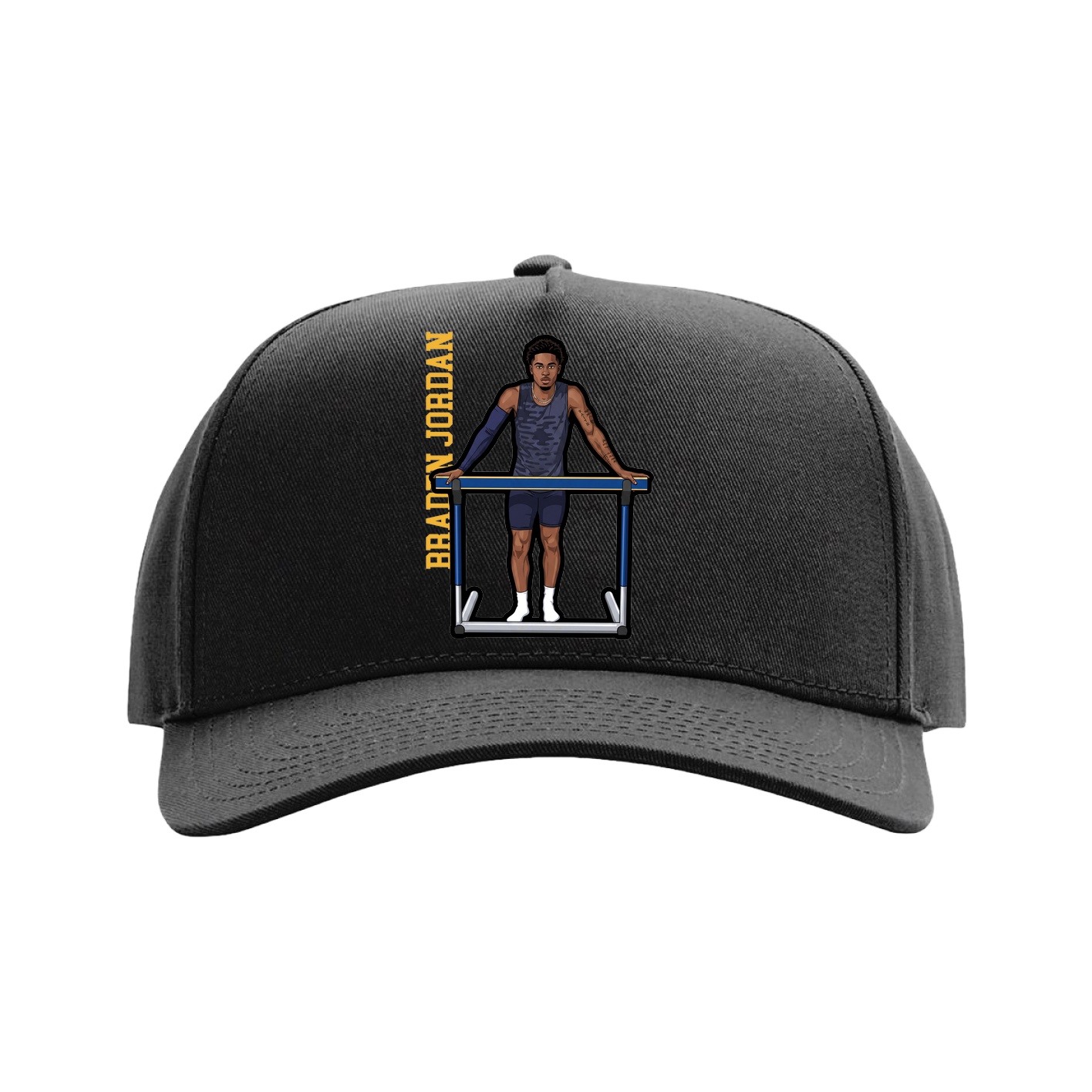 Full Fabric Five-Panel Champ Cap — Name Vertical in Black
