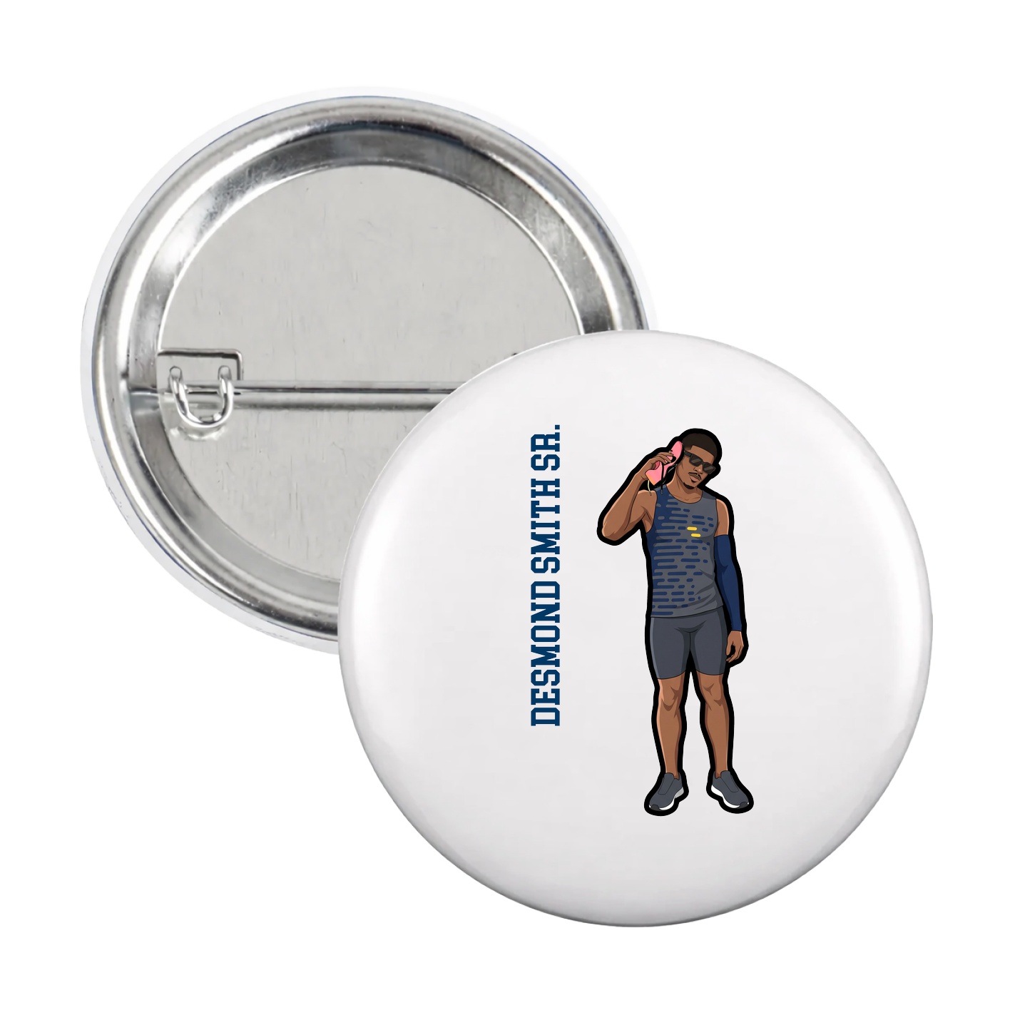 Game Day Button — Name Vertical in White