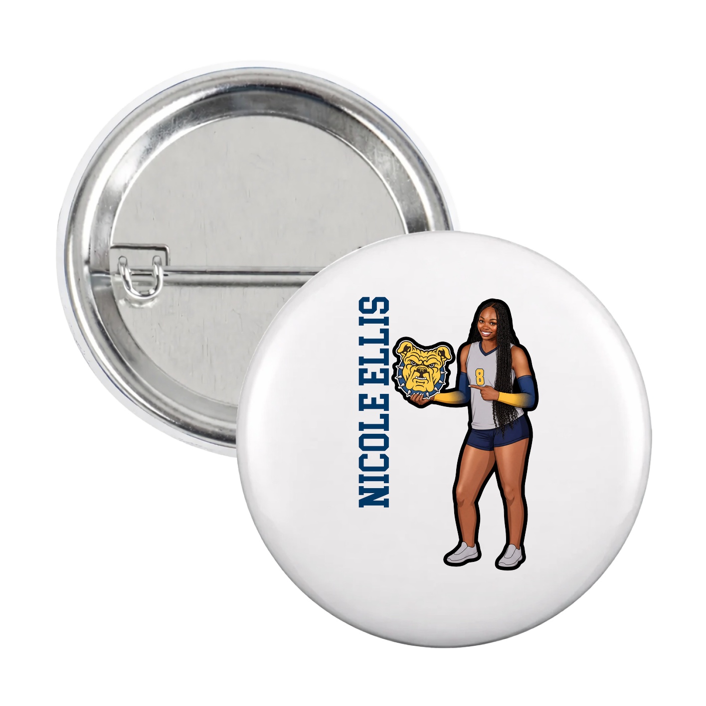 Game Day Button — Name Vertical in White