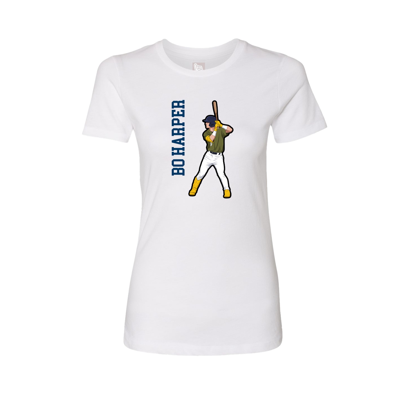 Fitted Women's Tee — Name Vertical in White