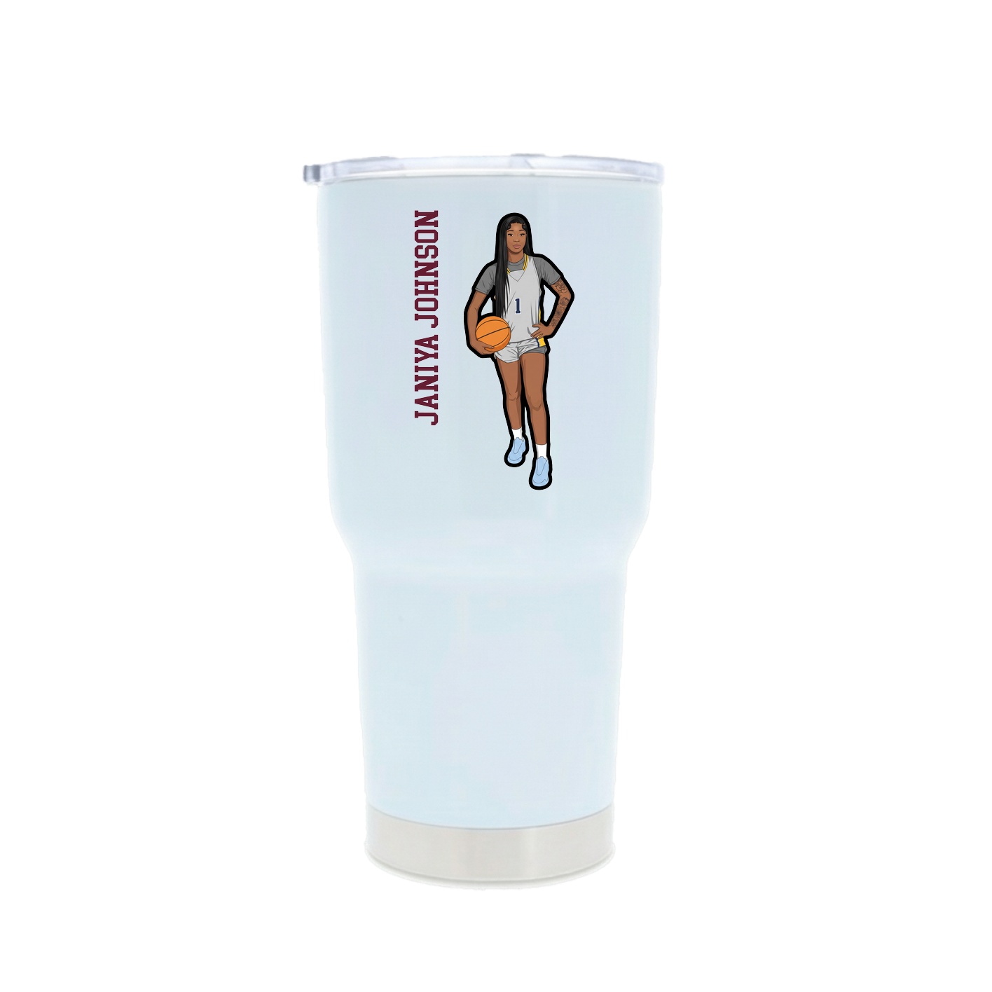 30oz Stainless Steel Tumbler — Name Vertical in White