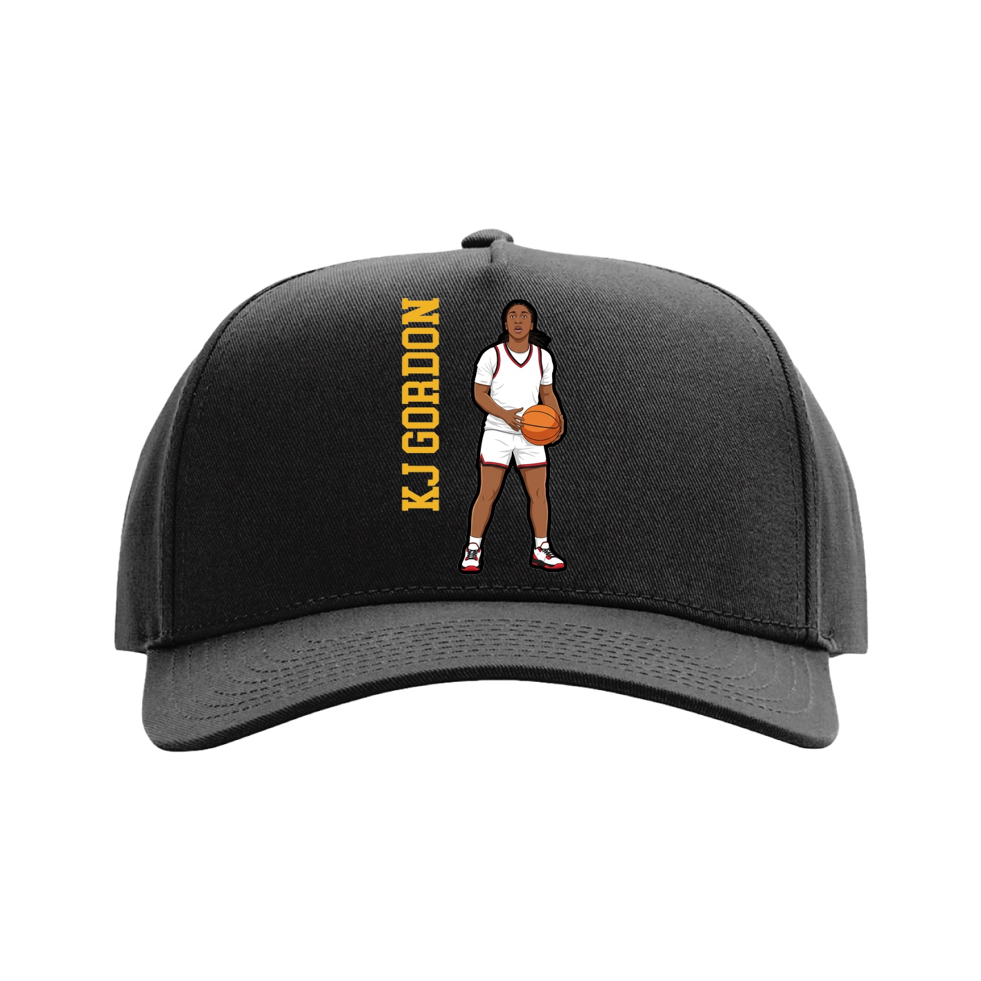 Full Fabric Five-Panel Champ Cap — Name Vertical in Black