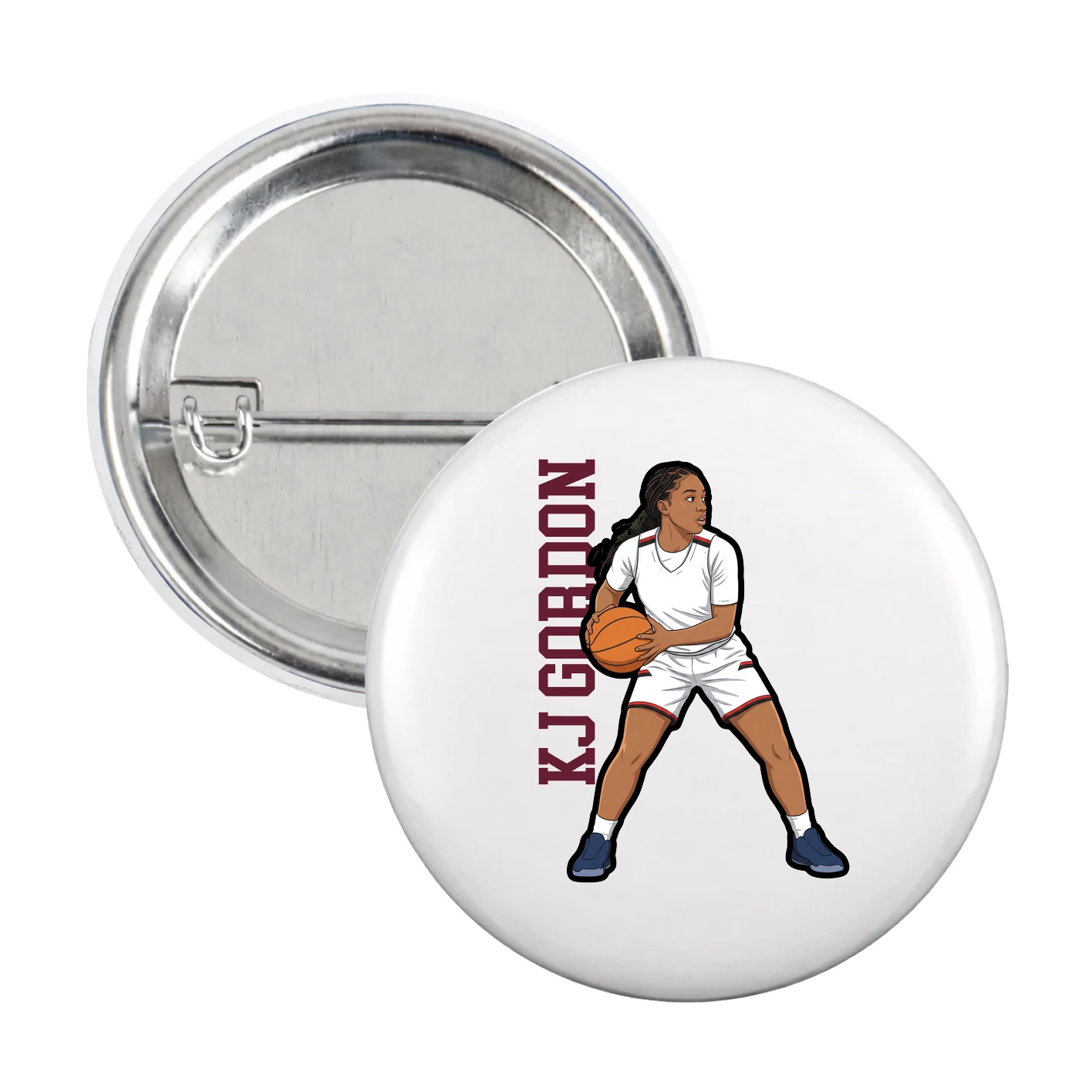 Game Day Button — Name Vertical in White