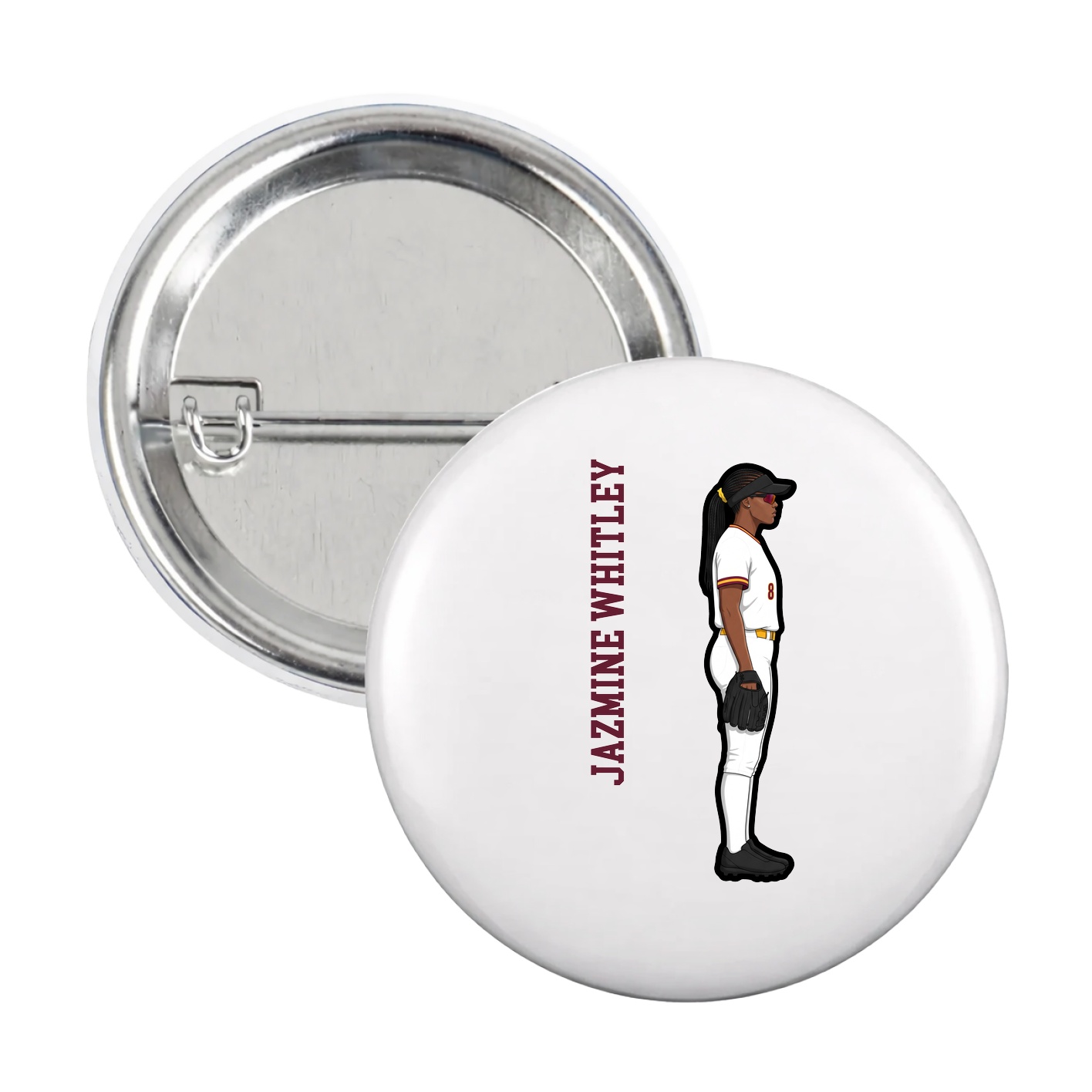 Game Day Button — Name Vertical in White