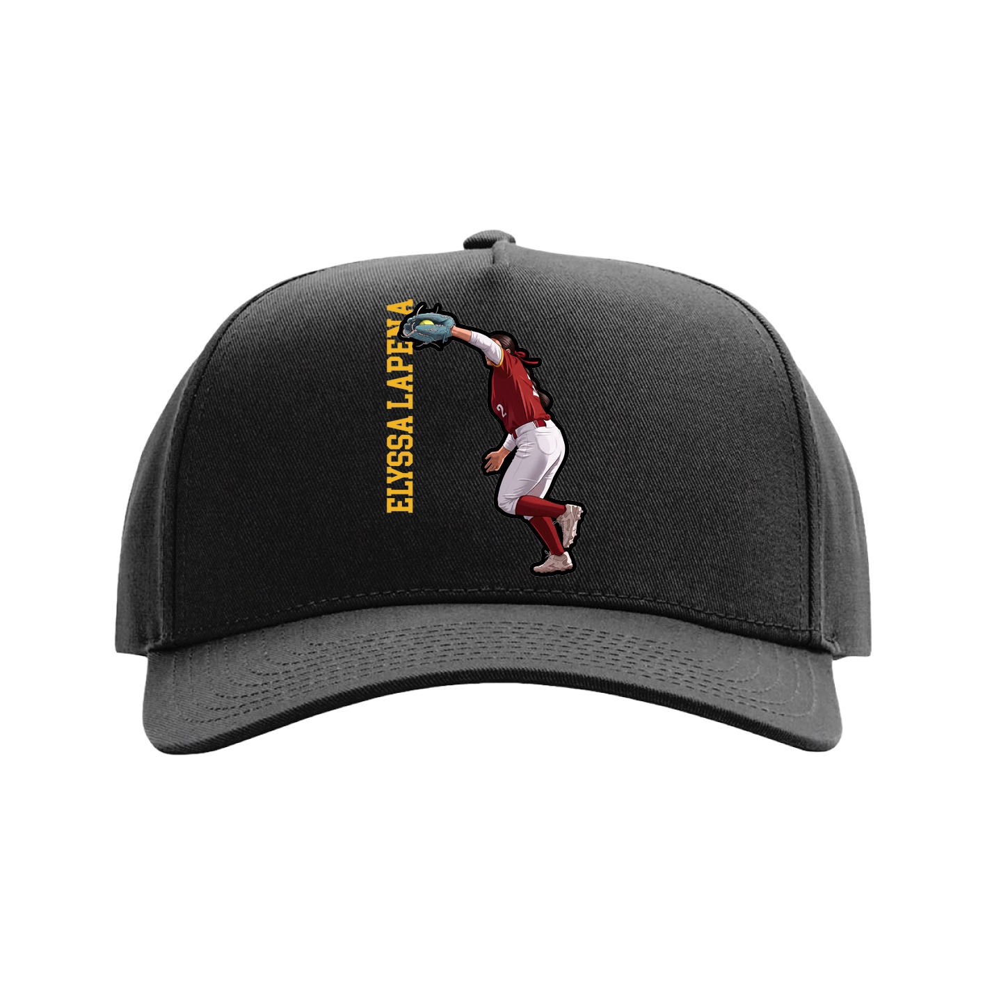 Full Fabric Five-Panel Champ Cap — Name Vertical in Black