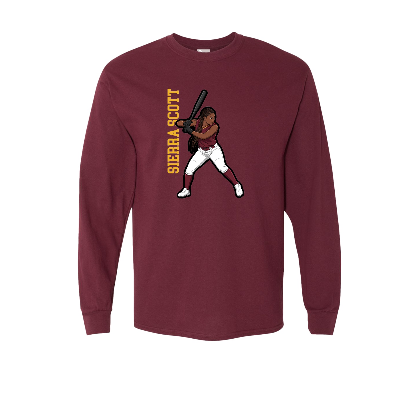 Long Sleeve Tee — Name Vertical in Maroon