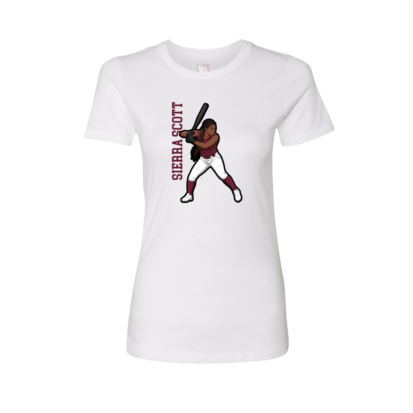 Womens Tee — Name Vertical in White