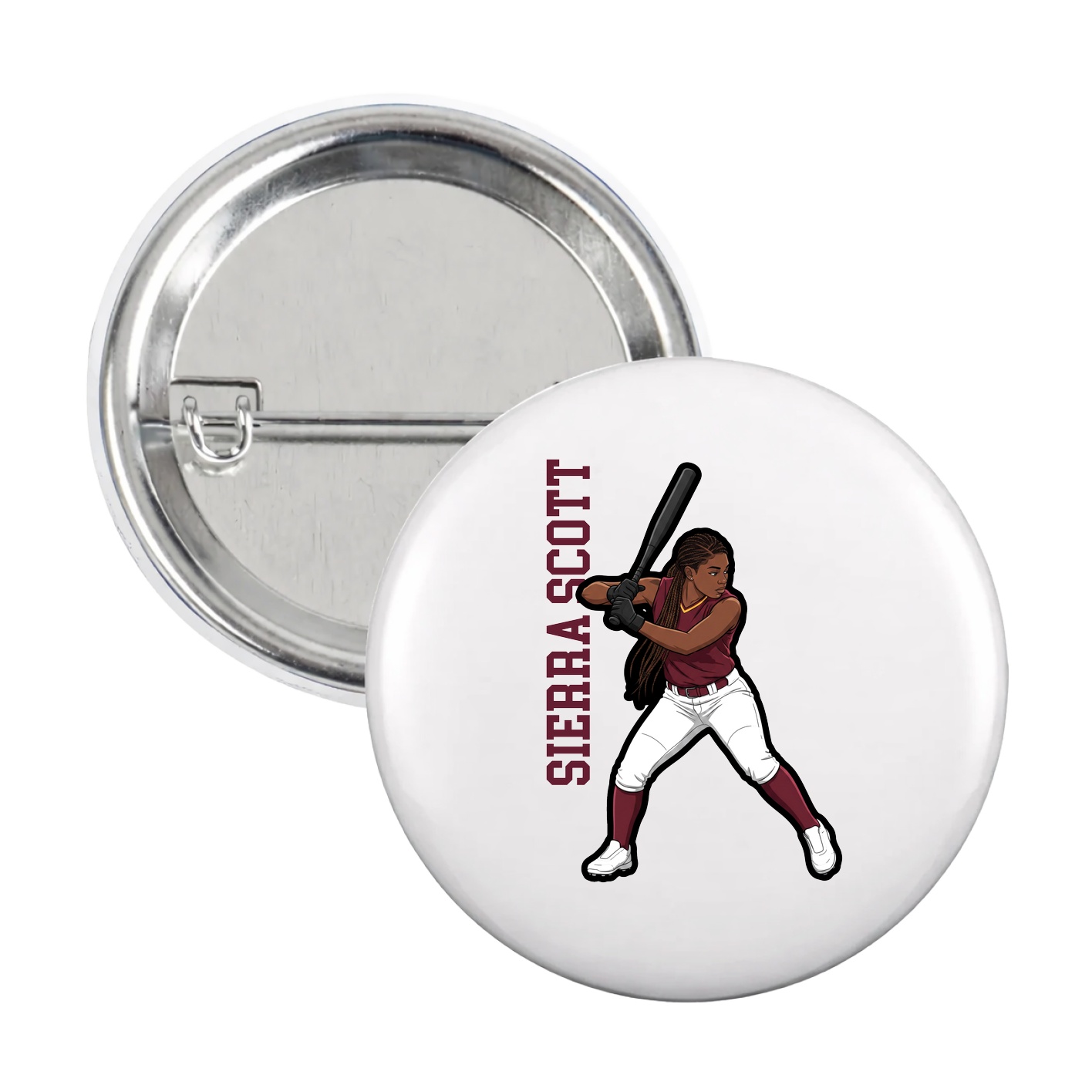 Game Day Button — Name Vertical in White