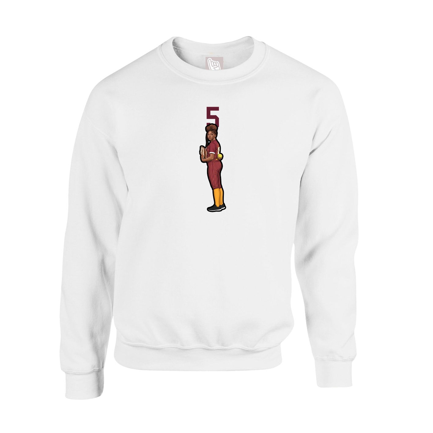 Fleece Crew — Number Top in White
