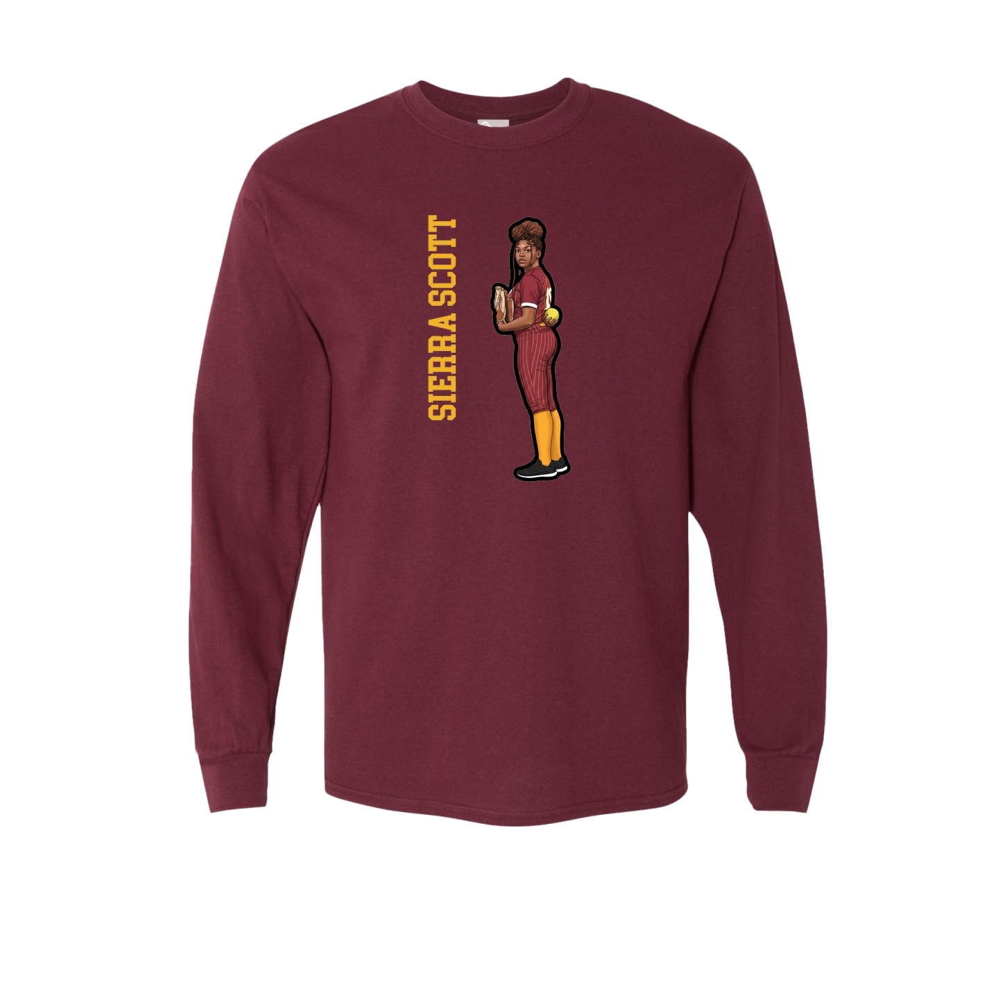 Long Sleeve Tee — Name Vertical in Maroon