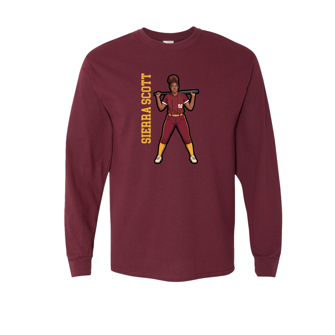 Long Sleeve Tee — Name Vertical in Maroon