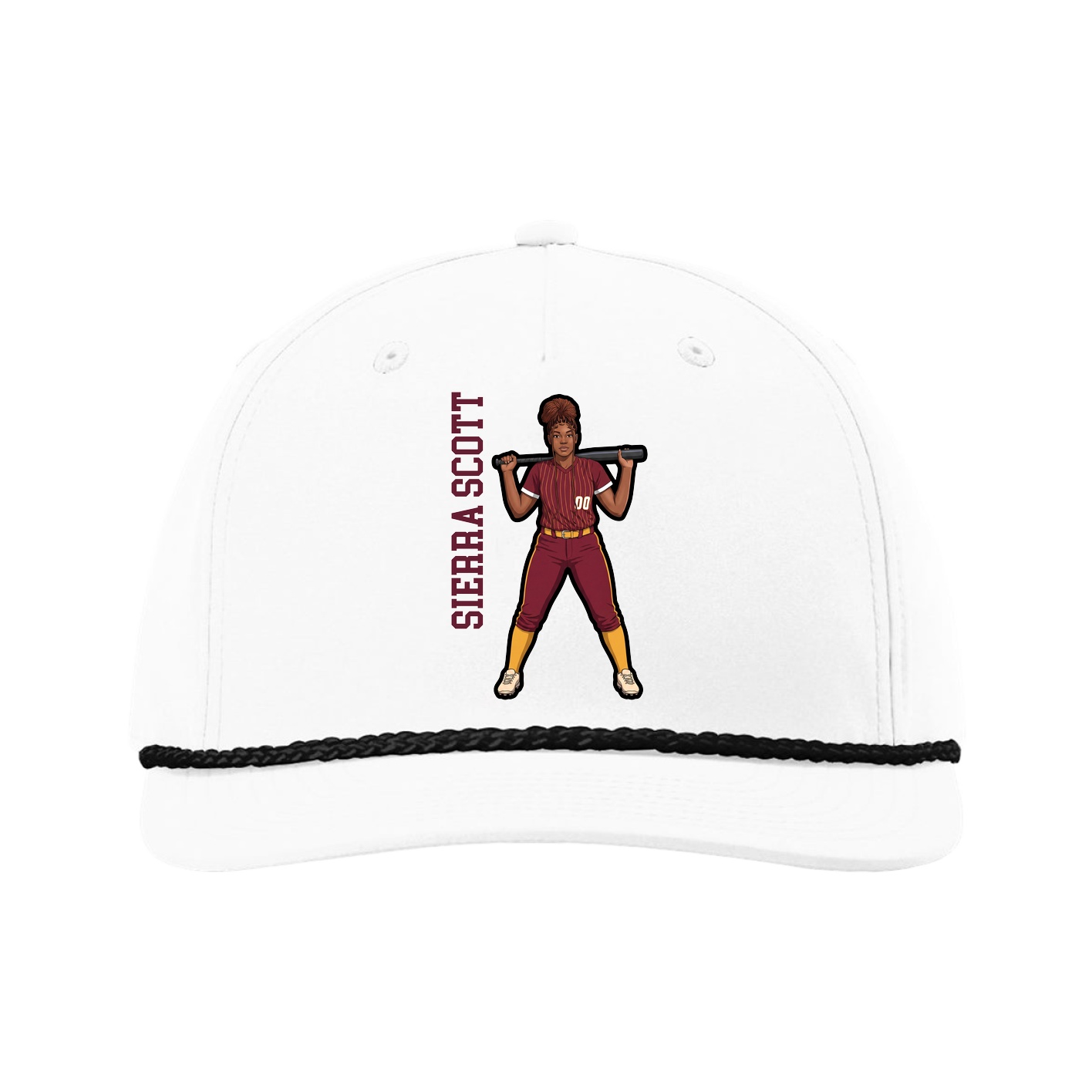 Five-Panel Classic Rope Cap — Name Vertical in White
