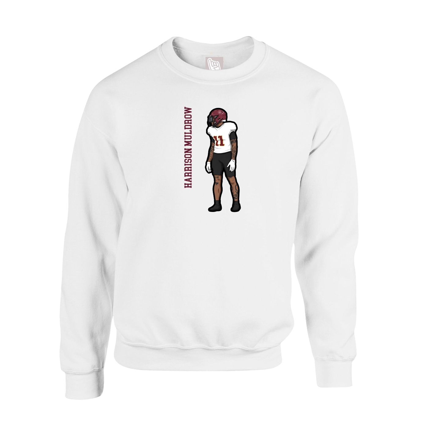 Fleece Crew — Name Vertical in White