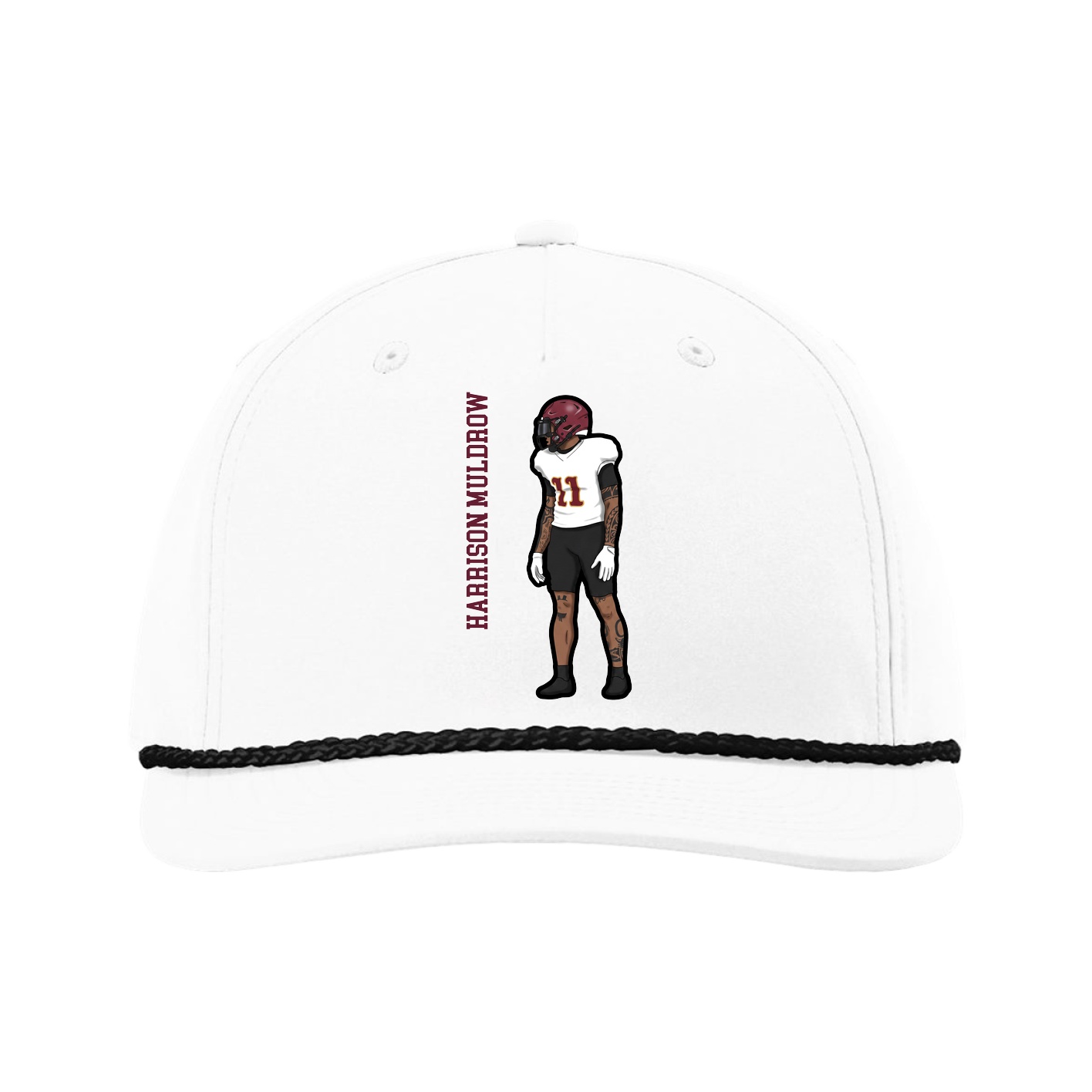 Five-Panel Classic Rope Cap — Name Vertical in White