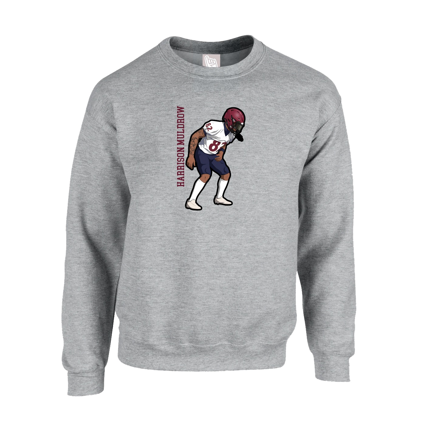 Fleece Crew — Name Vertical in Grey