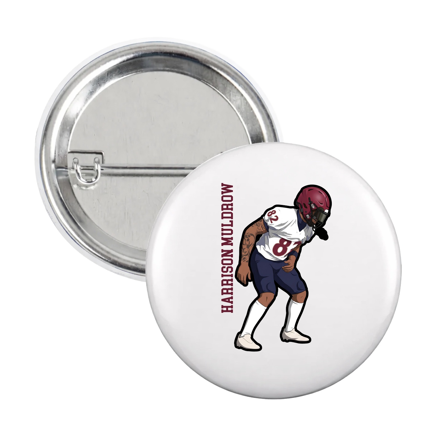 Game Day Button — Name Vertical in White