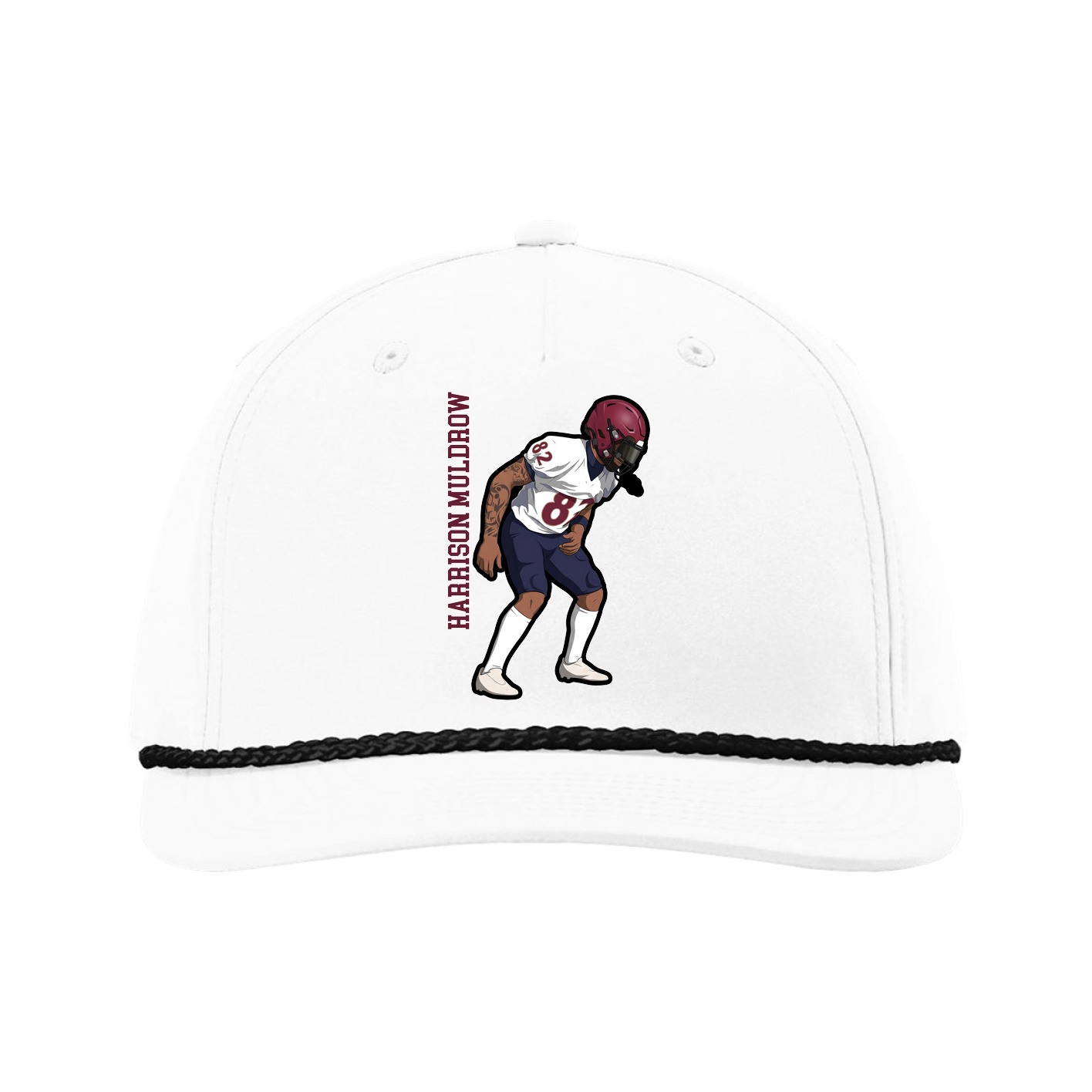 Five-Panel Classic Rope Cap — Name Vertical in White
