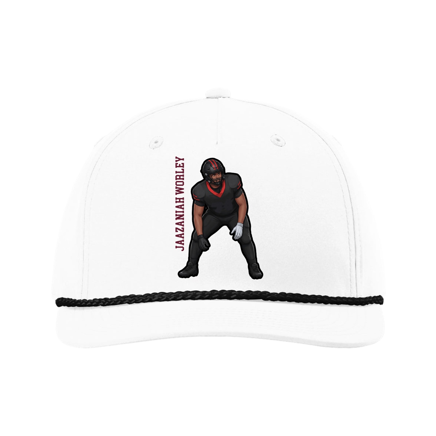 Five-Panel Classic Rope Cap — Name Vertical in White