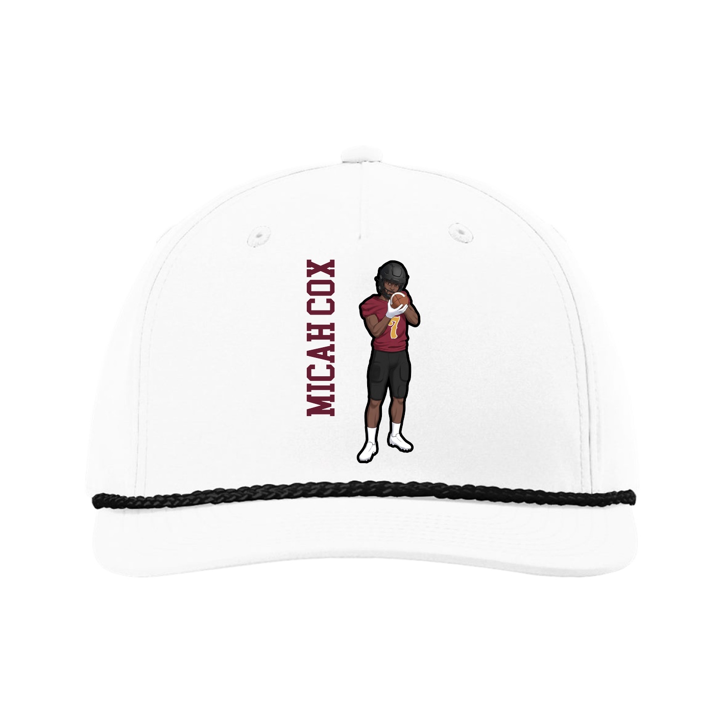 Five-Panel Classic Rope Cap — Name Vertical in White