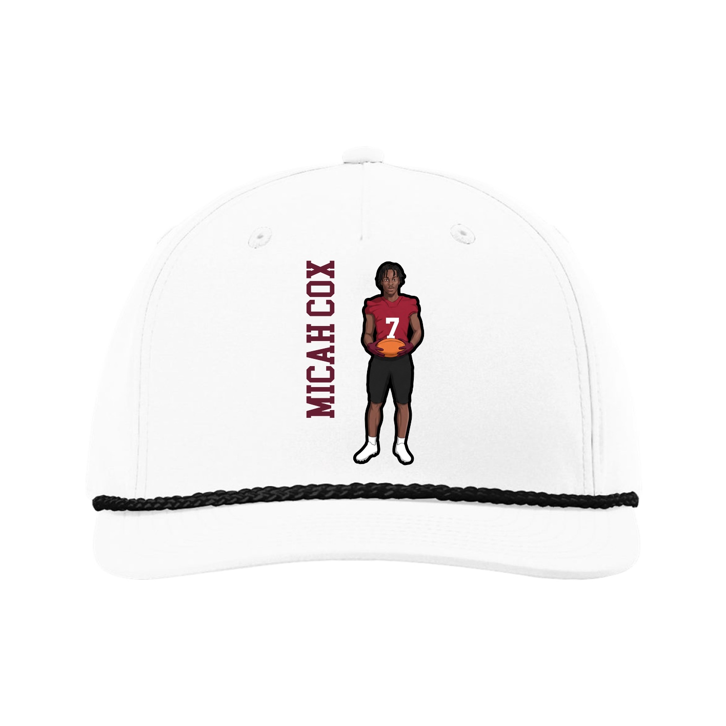 Five-Panel Classic Rope Cap — Name Vertical in White